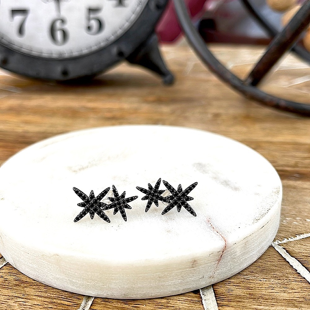 Black double tier starburst earrings